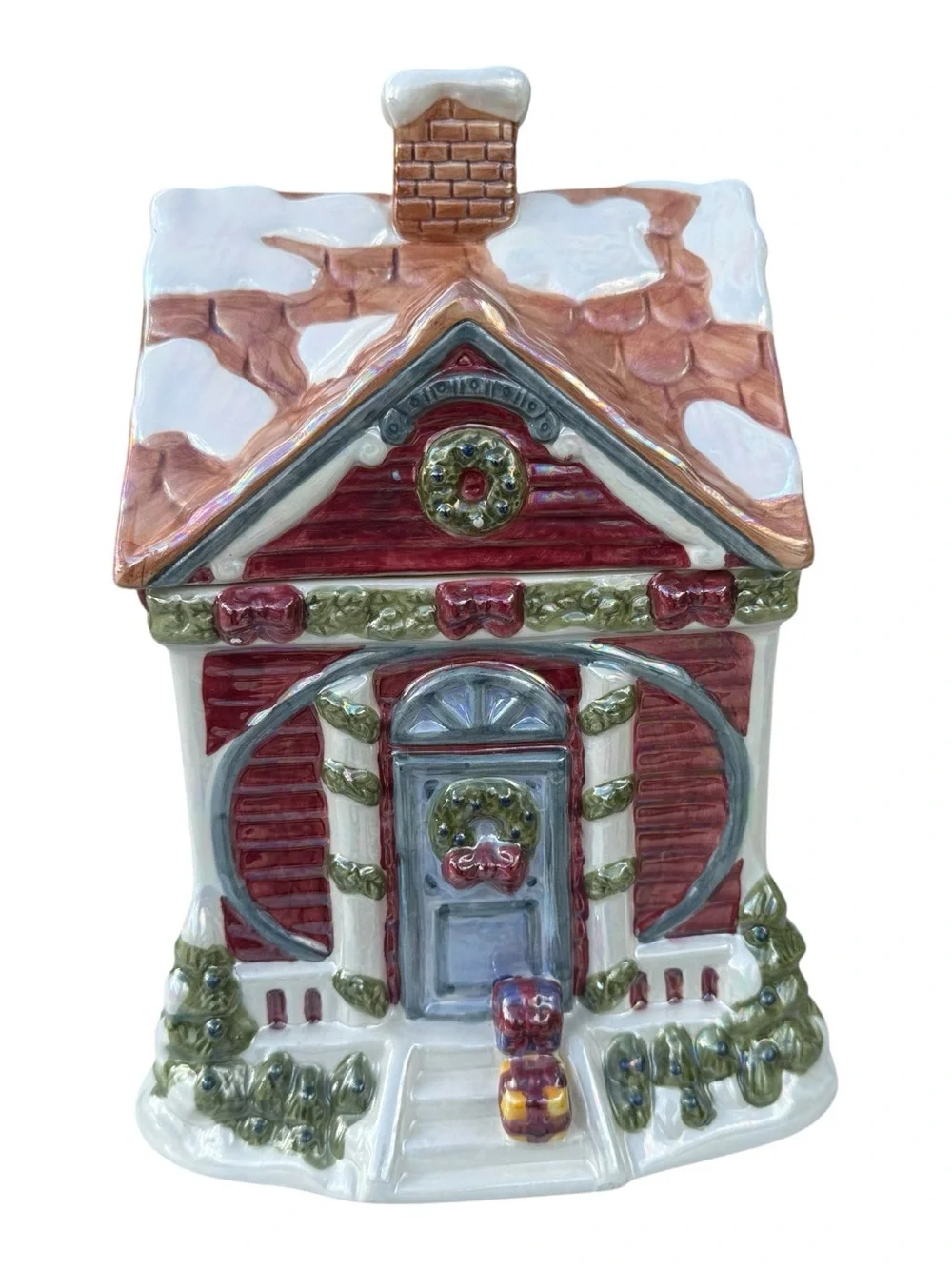 Vintage Victoria Ware Christmas House Cookie Jar Holiday Village Cottage 10”